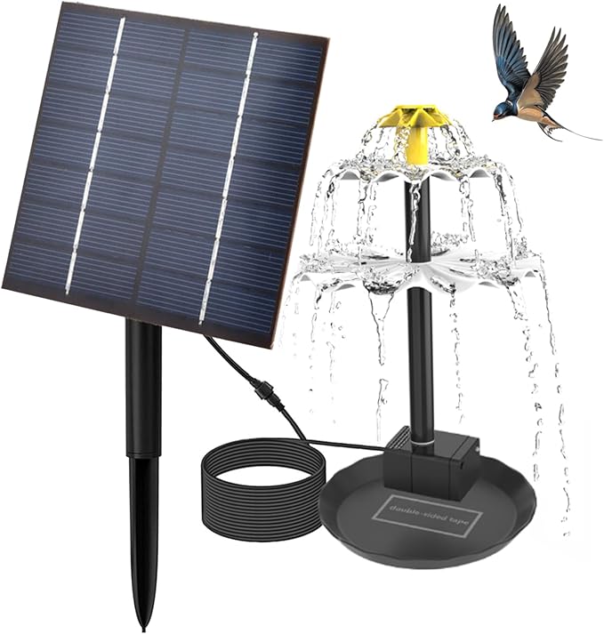 Solar Fountain 2-Tier 2.5W Solar Water Fountain DIY Decorative Pump with Tray and 300cm Cable Water Pump for Bird Bath Garden Pond Pool