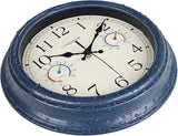 Crosstime 12 Inch Outdoor Clock with Thermometer & Hygrometer, Vintage Blue Wall Clock Waterproof, Easy to Read Decor for Patio,Garden, Pool, Backyard, Farmhouse, Bathroom