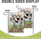 Artofy Welcome Spring Summer Farm Animals Small Decorative Garden Flag, Cow Chicken Hen Farmhouse Yard Lawn Outside Decor, Rustic Burlap Outdoor Home Decoration Double Sided 12 x 18