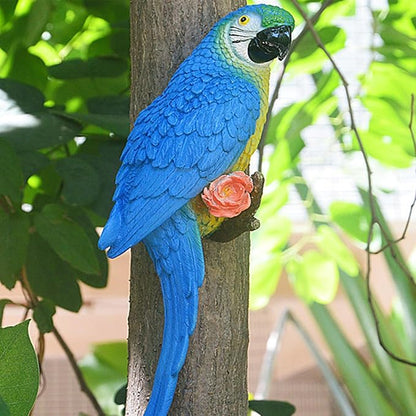 Parrot Decor Outdoor Tiki Bar Decorations for Outside Patio, Large Realistic Parrot Statue for Pool Garden Yard Lawn, Lifelike Hawaiian Tropical Bird Sculpture for Plam Tree Decor(Blue)