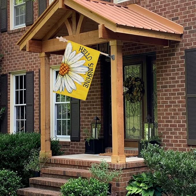 CROWNED BEAUTY Summer House Flag Daisy Double Sided 28x40 Inches Large Burlap Seasonal Welcome Yard Porch Decoration for Outside (Yellow)