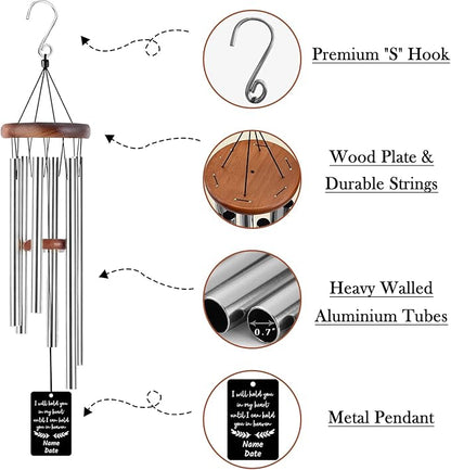 Personalized Custom Wind Chimes Memorial Engraved Gifts for Loss of Loved One Mother Dad Mom Dog Pet Customized Outdoor Sympathy Wind Chimes with Photo Text