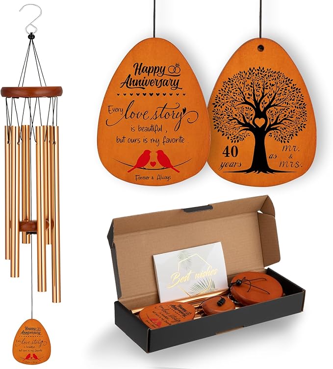 40th Anniversary Wedding Wind Chime with Meaningful Sayings, Happy 40th Anniversary Decorations Romantic Gifts for Couple, Parents, Wife, Husband, Friends, Ruby Anniversary Keepsake