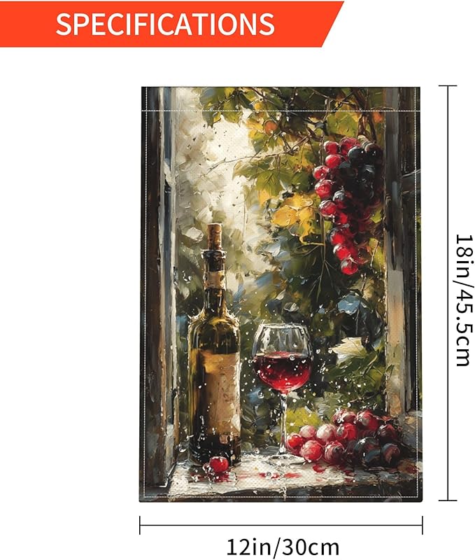 Wine Garden Flag Seasonal Double Sided 12 x 18 Inch Small Yard Flag for Indoor Outdoor Decor Holiday All Seasons