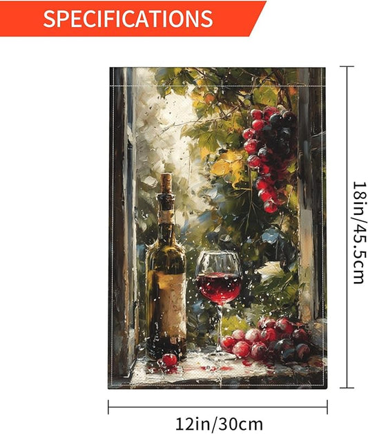Wine Garden Flag Seasonal Double Sided 12 x 18 Inch Small Yard Flag for Indoor Outdoor Decor Holiday All Seasons