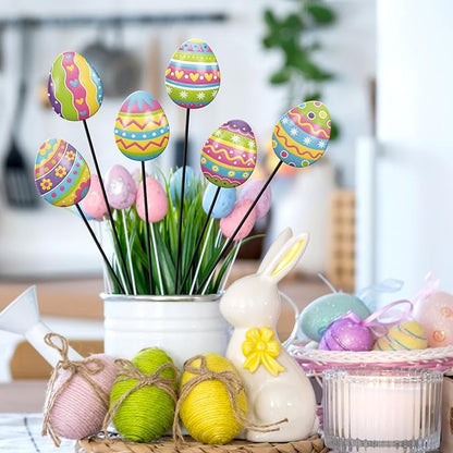 Shimeyao 6 Pcs Metal Easter Garden Stakes Happy Easter Metal Garden Signs Colorful Egg Shape Yard Stakes Outdoor Decor for Home Lawn Porch Holiday Front Backyard