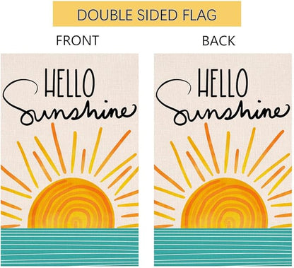 Hello Sunshine Summer Garden Flag 12x18 Vertical Double Sided Farmhouse Holiday Outside Decorations Burlap Yard Flag BW285