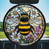 Bee Faux Tiffany Acrylic Suncatcher Stained Glass Effect Window Car Hanging Christmas Ornament Indoor Outdoor Decor Garden Sun Catcher Panel for Bee Lover for Women Mom Grandma