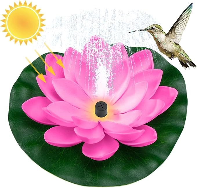 Solar Power Water Fountain Solar Powered Bird Bath Fountain with 6 Nozzles Free Standing Floating Lotus Solar Fountains Outdoor Water Fountain Pump for Patio,Pond,Fish Tank,Pool,Garden Decor