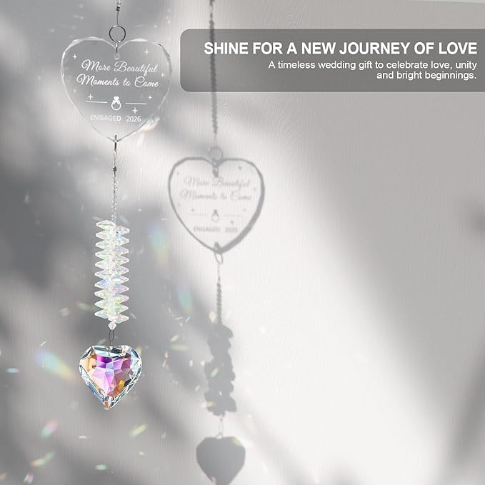 Engagement Gifts for Couples 2026, Wedding Gifts，Crystal Suncatcher for Newly Engaged, Hanging Crystal Gift Ornament, Congratulations Decorations for Friends Just Engaged