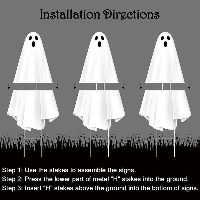 Bunny Chorus Halloween Decorations Outdoor: 3ct Extra Large Scary Ghost Yard Signs with Stakes, Corrugated Plastic, Outside Halloween Decor White Ghost for Kids Home School Yard Lawn Haunted House
