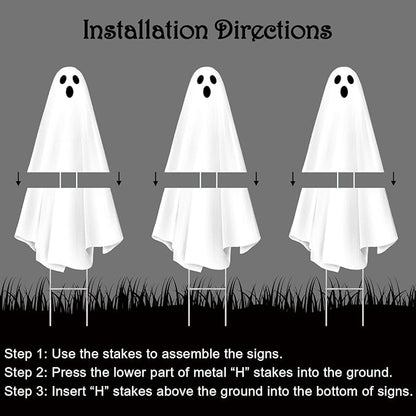 Bunny Chorus Halloween Decorations Outdoor: 3ct Extra Large Scary Ghost Yard Signs with Stakes, Corrugated Plastic, Outside Halloween Decor White Ghost for Kids Home School Yard Lawn Haunted House