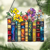 Jesuspirit - Window Hanging Suncatcher – Crystal Clear Acrylic & Wood Sun Catcher for Home Decor, for Women (Vintage Flower Book, 8 Inches)