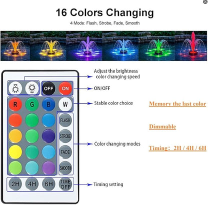 Pond Lights with Timer, Submersible Fountain Lights Colored Underwater LED IP68 Waterproof Memory Dimmable Outdoor Spotlights for Pond Fountain Waterfall Water Landscape, 5 Lights