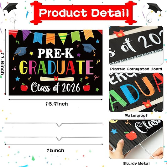 PRE-K Grad Yard Sign - Class of 2026 Preschool Graduate Lawn Sign with Stake School Congrats Graduation Decorations Colorful Graduation Party Favors Supplies Outdoor Photo Booth Props