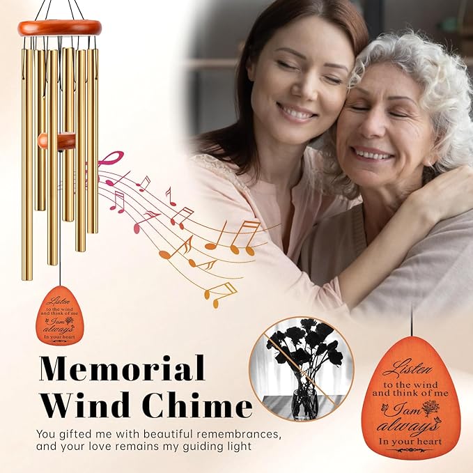 Memorial Wind Chimes for Loss of Loved One, Windchimes in Memory of a Loved One Outdoor Remembrance/Condolences/Sympathy/Bereavement Gifts for Loss of Mother Father Husband, 32" Gold