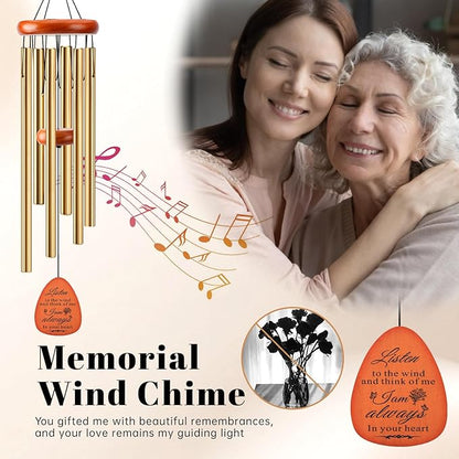 Memorial Wind Chimes for Loss of Loved One, Windchimes in Memory of a Loved One Outdoor Remembrance/Condolences/Sympathy/Bereavement Gifts for Loss of Mother Father Husband, 32" Gold