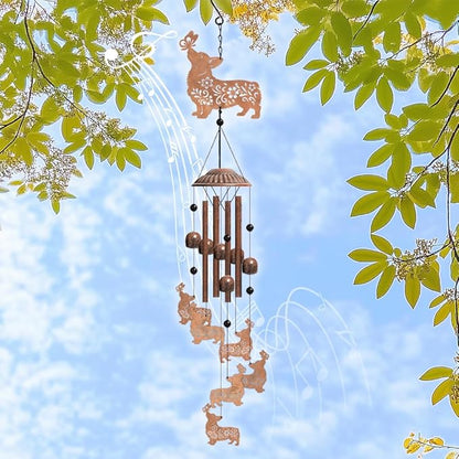 OLYCRAFT Corgi Dog Wind Chimes Outdoors Wind Chime Sympathy Memorial Windchime Iron Windchime Memorial Presents Butterfly Hanging Windbell for Patio Backyard Home Garden Pendant Decoration