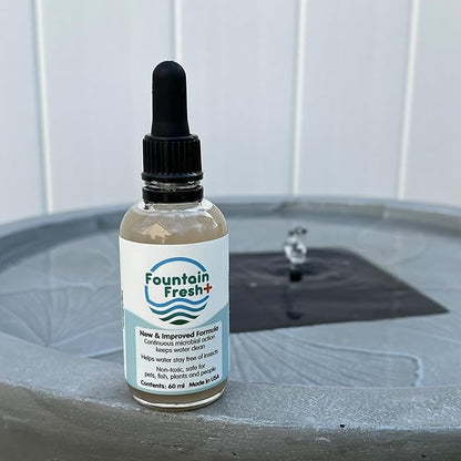 Smart Solar Fountain Fresh+ Water Clarifier for Fountains and Birdbaths, Non-Toxic Water Treatment for Birdbaths and Fountains, Stains, and Sludge, 60 ml.