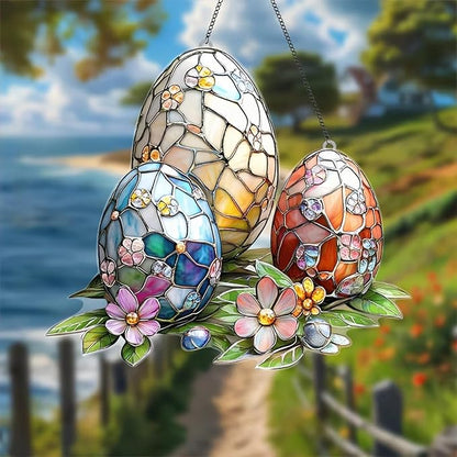 Easter Sun Catcher for Window Hanging with Easter Eggs Designs Cute Ornament Full Cover Acrylic Stained Glass for Garden Party Decor Women Friends Easter Gift