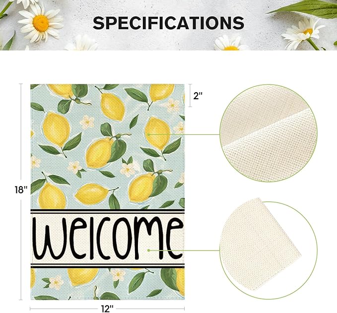 AVOIN colorlife Summer Lemon Garden Flag 12x18 Inch Double Sided Outside, Welcome Seasonal Yard Outdoor Flag