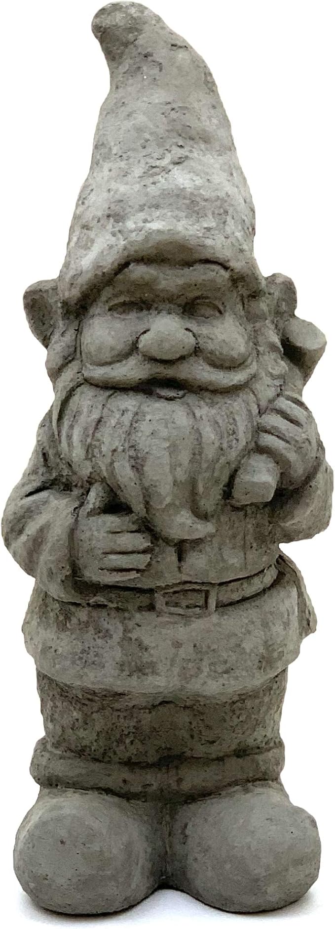 Garden Gnome with Mallet: Solid Durable Stone Statue with Vintage Texture. Sealed for Outdoors. Handcrafted USA. (Antique/Gray)