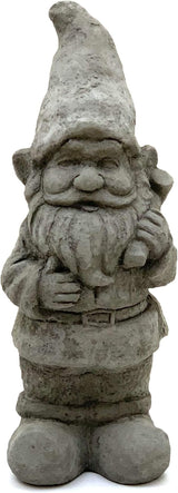 Garden Gnome with Mallet: Solid Durable Stone Statue with Vintage Texture. Sealed for Outdoors. Handcrafted USA. (Antique/Gray)