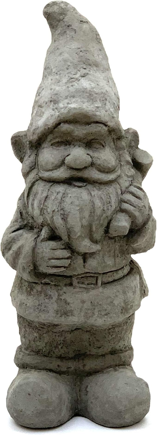 Garden Gnome with Mallet: Solid Durable Stone Statue with Vintage Texture. Sealed for Outdoors. Handcrafted USA. (Antique/Gray)