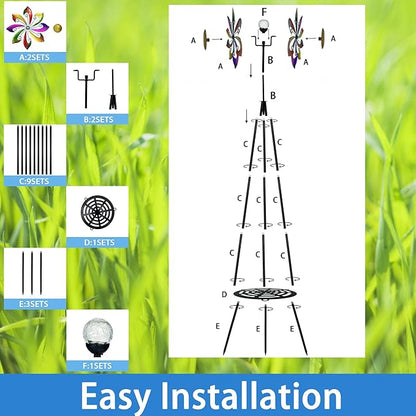 69" Metal Wind Spinners Outdoor with Plant Rack,3 Legs Colorful Windmill for Yard, Kinetic Yard Art, Waterproof Large Wind Sculptures for Garden Backyard Outdoor Decor Lawn Ornaments for Outside