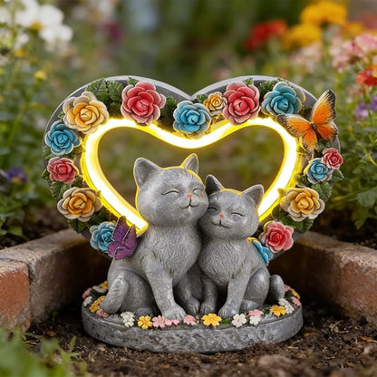 Gifts for People Who Love Cats, Cat Garden Decor with Heart-Shaped, Couple Cat Figurine for Valentines Day, Anniversary Housewarming Christmas Birthdays Gifts for Lover Wife Women Mom Friends