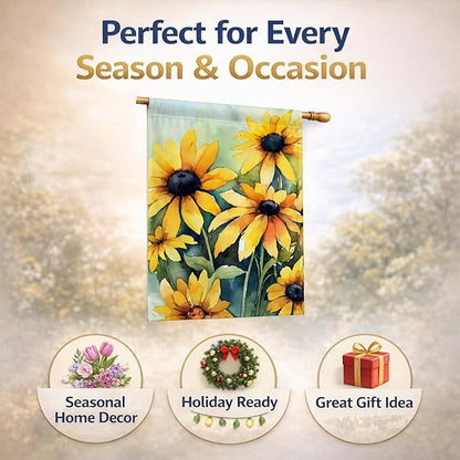 Caroline's Treasures Maryland Black-Eyed Susans in Watercolor House Flag Large Porch Sleeve Pole Decorative Outside Yard Banner Artwork Wall Hanging, Polyester, House Size, Multicolor
