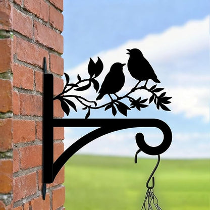 Bird Plant Hanger Iron Plant Brackets 10.6 x 11.3 Inch Black Tree Leaf Animal Silhouette Indoor Outdoor Decorative Basket Wall Mounted Hanging Bracket for Porch Garden Wind Chime Lantern