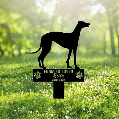 Custom Greyhound Dog Metal Memorial Garden Stake Personalized Pet Grave Marker Name Sign Remembrance Stake Decor Sympathy Dog Loss,Outdoor Statues for Yard Garden Lawn Patio Pathway Grave Gift.