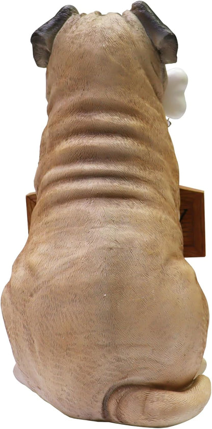 Nature's Mark Pug Dog Puppy Statue with Reversible Welcome Sign and Go Away Sign Resin Garden Decor 12" H