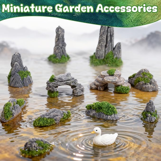 Warmtree 12 Pcs Diorama Rocks Fake Rock Miniature Stone Statue for Diorama Supplies, Micro Train Landscape, Railway Sand Table, Zen Garden Accessories