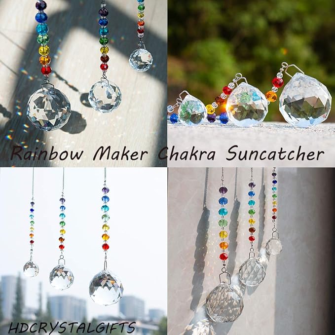 HDCRYSTALGIFTS Set 3 Crystal Prisms Suncatchers for Window Hanging Rainbow Maker Chakra Sun Catcher Indoor Window Christmas Decorations Memorial Sympathy Gifts for Loss of Loved One