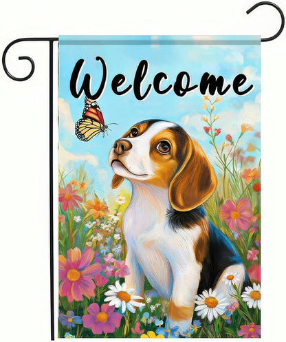 BlissYard Welcome Garden Flag Double Sided 12x18 Inch Cute Beagle Dog Flowers Seasonal Spring Small Flags For Outside Outdoor Decor Yard Farmhouse Holiday Spring Summer Decorations Yard Flags