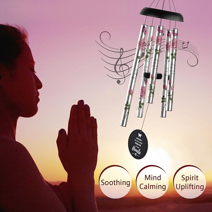 Memorial Wind Chimes for Loss of Loved One - Pink Rose Wind Chimes for Outside, Sympathy Gifts for Remembrance of Mother and Father,Windchimes in Memory of Loved One