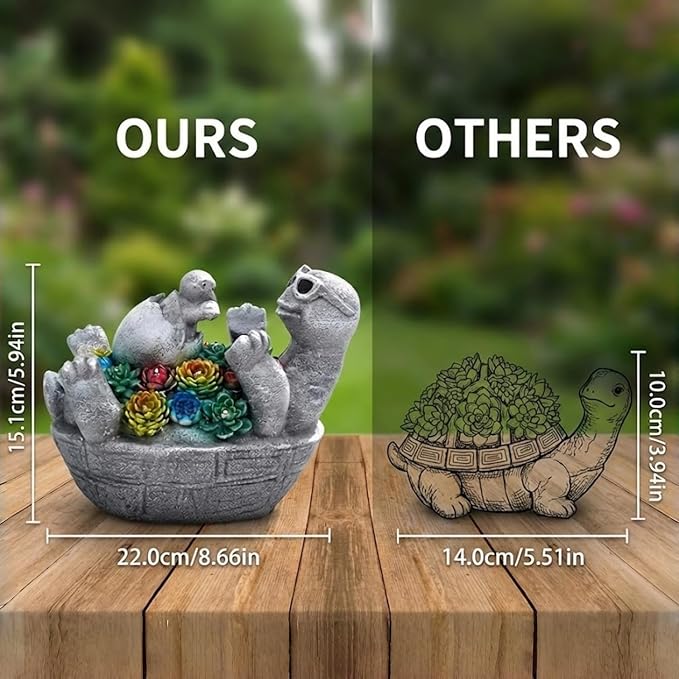 Solar Garden Statue Light, 8inch Cute Turtle with Baby Outdoor Decor for Patio, Lawn, Yard, Pathway, Housewarming Birthday Gifts for Dad, Mom, Grandma,Women (Grey Turtle)