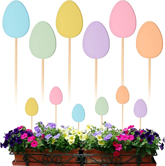 6 Pcs Wooden Easter Egg Garden Stakes Yard Decoration Front Yard Art Stick Flower Sticks Holiday Supplies for Easter Indoor and Outdoor Lawn Path Terrace Flower Pots Theme Event Party