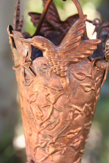 Nutshell Stores Hummingbird Theme Copper Rain Chain with Installation Kit (8 Foot)