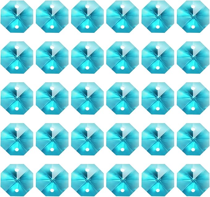 PATIKIL K9 Crystal Octagon Beads 2 Holes Pendants, 60 Pack 14mm Chandelier Prisms Parts Ornaments Hanging Beads for DIY Arts Crafts Decoration, Grass Green