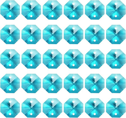 PATIKIL K9 Crystal Octagon Beads 2 Holes Pendants, 60 Pack 14mm Chandelier Prisms Parts Ornaments Hanging Beads for DIY Arts Crafts Decoration, Grass Green