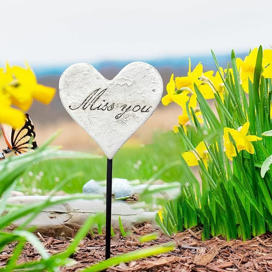 Miss You Heart Memorial Grave Markers, Cemetery Decorations for Grave, Memorial Remembrance Stake,Grave Site Outdoor Stake Decorations for Cemetery Heart Shaped Garden Stake