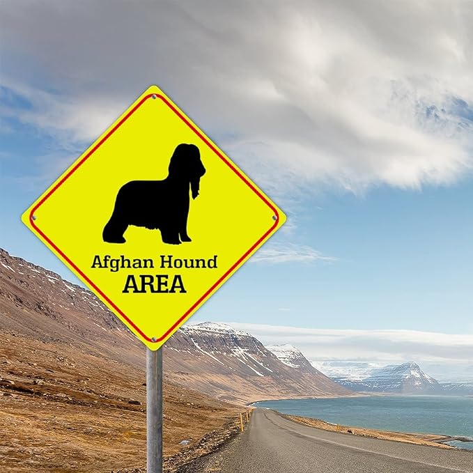 Caution Afghan Hound Crossing XING Tin Sign Afghan Hound Dog Area Warning Street Sign Afghan Hound Novelty Caution Road Sign for Home Bars Clubs Cafes Man Cave 10x10in