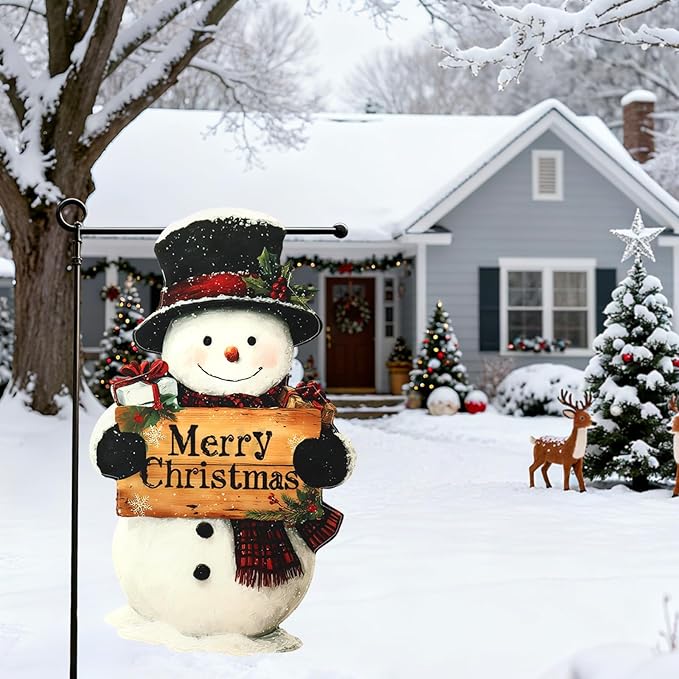 Christmas Garden Flags 12x18 Inch Double Sided, Xmas Snowman Yard Flag for Outside, Winter Seasonal Outdoor Decoration Farmhouse Front Porch Holiday Decor