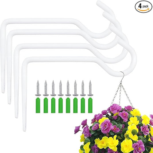 6 Inch Metal Wall Plant Hanger for Hanging Plants, Bird Feeders, Wind Chimes, Flower Baskets – Plant Hanger Indoor Indoor/Outdoor Use, 4 Pack White