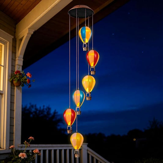 Topstor Hot Air Balloon Solar Wind Chimes for Outside - Outdoor Hanging Decor Garden Gifts for Women Mom Grandma (Stripe)