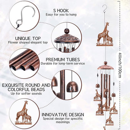 Giraffe Wind Chimes Gift for Outdoor, Giraffe Gifts for Men Women Dad Grandpa, Memorial Gift Metal WindChimes for Outside Indoors Home Lawn Porch Patio Garden Decor Yard Decoration