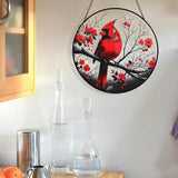Red Cardinal Garden Suncatchers Outdoor, Cardinal on Branch Stained Glass Window Hanging for Kitchen Living Room, Birds Window Decor Birthday Gift for Mom Grandma 7.9"/20cm
